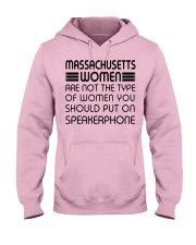 Put on speakerphone not Massachusetts women Hooded Sweatshirt front