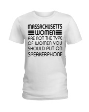 Put on speakerphone not Massachusetts women Ladies T-Shirt tile
