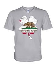 Flag California Four Leaf Clover V-Neck T-Shirt tile