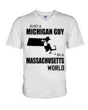 MICHIGAN GUY IN MASSACHUSETTS V-Neck T-Shirt tile