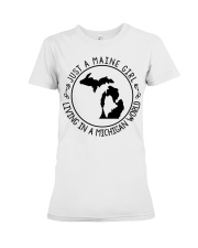 MAINE GIRL LIVING IN MICHIGAN Premium Fit Ladies Tee tile