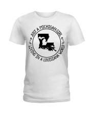 MICHIGAN GIRL LIVING IN LOUISIANA Ladies T-Shirt tile