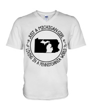 MICHIGAN GIRL LIVING IN PENNSYLVANIA V-Neck T-Shirt tile