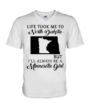 LIFE TOOK ME TO NORTH DAKOTA BE A MINNESOTA GIRL V-Neck T-Shirt tile