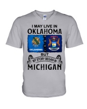 Began In Michigan - May Live In Oklahoma V-Neck T-Shirt tile