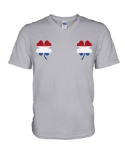 Netherlands Flag - Four Leaf Clover V-Neck T-Shirt tile