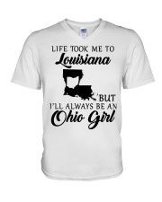 OHIO GIRL LIFE TOOK ME TO LOUISIANA V-Neck T-Shirt tile