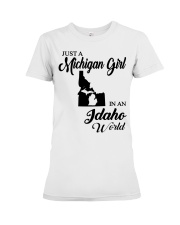 MICHIGAN GIRL IN IDAHO Premium Fit Ladies Tee tile
