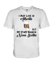 Began In Nova Scotia - Live In Alberta V-Neck T-Shirt tile