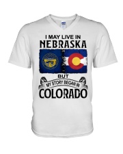 Began In Colorado - May Live InNebraska V-Neck T-Shirt tile