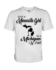 MINNESOTA GIRL IN MICHIGAN V-Neck T-Shirt tile