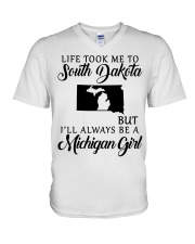 LIFE TOOK TO SOUTH DAKOTA BE A MICHIGAN GIRL V-Neck T-Shirt tile