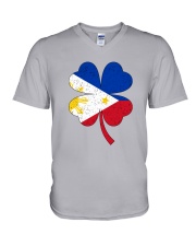 Flag Philippines Four Leaf Clover V-Neck T-Shirt tile
