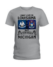 Began In Michigan - May Live In Louisiana Ladies T-Shirt tile