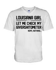 Louisiana girl let me check my giveshitometer V-Neck T-Shirt tile