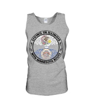 LIVING IN ILLINOIS WITH MINNESOTA ROOTS Unisex Tank tile