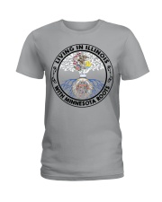 LIVING IN ILLINOIS WITH MINNESOTA ROOTS Ladies T-Shirt tile