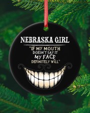 If My Mouth Nebraska Girl Circle ornament - single (porcelain) custom-circle-ornament-single-porcelain-lifestyle-10