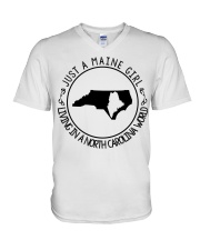 MAINE GIRL LIVING IN NORTH CAROLINA V-Neck T-Shirt tile