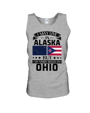 LIVE IN ALASKA BUT BEGAN IN OHIO Unisex Tank tile