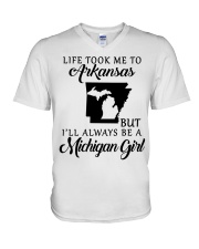 LIFE TOOK TO ARKANSAS BE A MICHIGAN GIRL V-Neck T-Shirt tile