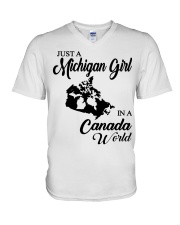 MICHIGAN GIRL IN CANADA V-Neck T-Shirt tile