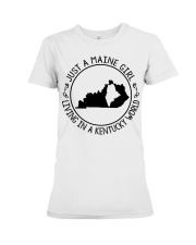 MAINE GIRL LIVING IN KENTUCKY Premium Fit Ladies Tee tile