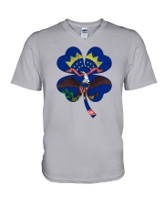 Flag North Dakota Four Leaf Clover V-Neck T-Shirt tile