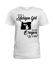MICHIGAN GIRL IN OREGON Ladies T-Shirt tile