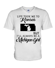 LIFE TOOK TO KANSAS BE A MICHIGAN GIRL V-Neck T-Shirt tile