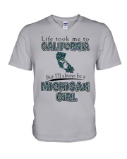 Michigan Girl Life Took Me To California V-Neck T-Shirt tile