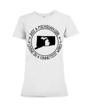 MICHIGAN GIRL LIVING IN CONNECTICUT Premium Fit Ladies Tee tile