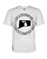 MICHIGAN GIRL LIVING IN CONNECTICUT V-Neck T-Shirt tile