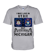 Began In Michigan - May Live In Utah V-Neck T-Shirt tile
