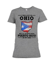LIVE IN OHIO PUERTO RICO IN MY DNA Premium Fit Ladies Tee tile