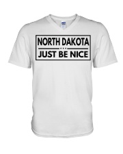North Dakota Just Be Nice V-Neck T-Shirt tile