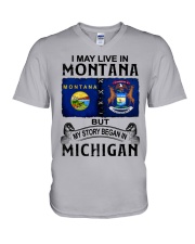 Began In Michigan - May Live In Montana V-Neck T-Shirt tile