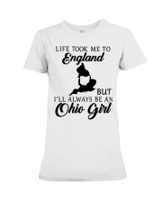 OHIO GIRL LIFE TOOK ME TO ENGLAND Premium Fit Ladies Tee tile