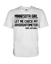 Minnesota girl let me check my giveshitometer V-Neck T-Shirt tile