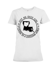 OHIO GIRL LIVING IN LOUISIANA Premium Fit Ladies Tee tile