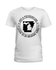 MICHIGAN GIRL LIVING IN ARKANSAS Ladies T-Shirt tile
