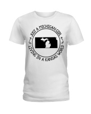 MICHIGAN GIRL LIVING IN KANSAS Ladies T-Shirt tile