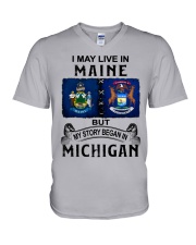 Began In Michigan - May Live In Maine V-Neck T-Shirt tile