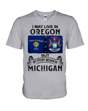 Began In Michigan - May Live In Oregon V-Neck T-Shirt tile