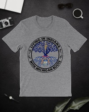 LIVING IN INDIANA WITH MICHIGAN ROOTS Classic T-Shirt lifestyle-mens-crewneck-front-16