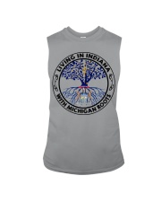 LIVING IN INDIANA WITH MICHIGAN ROOTS Sleeveless Tee tile