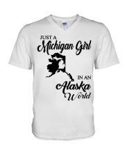 MICHIGAN GIRL IN ALASKA V-Neck T-Shirt tile