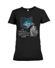 OHIO MICHIGAN LOVE BRINGS YOU HOME Premium Fit Ladies Tee tile