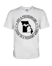MICHIGAN GIRL LIVING IN MISSOURI V-Neck T-Shirt tile