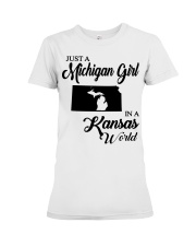 MICHIGAN GIRL IN KANSAS Premium Fit Ladies Tee tile